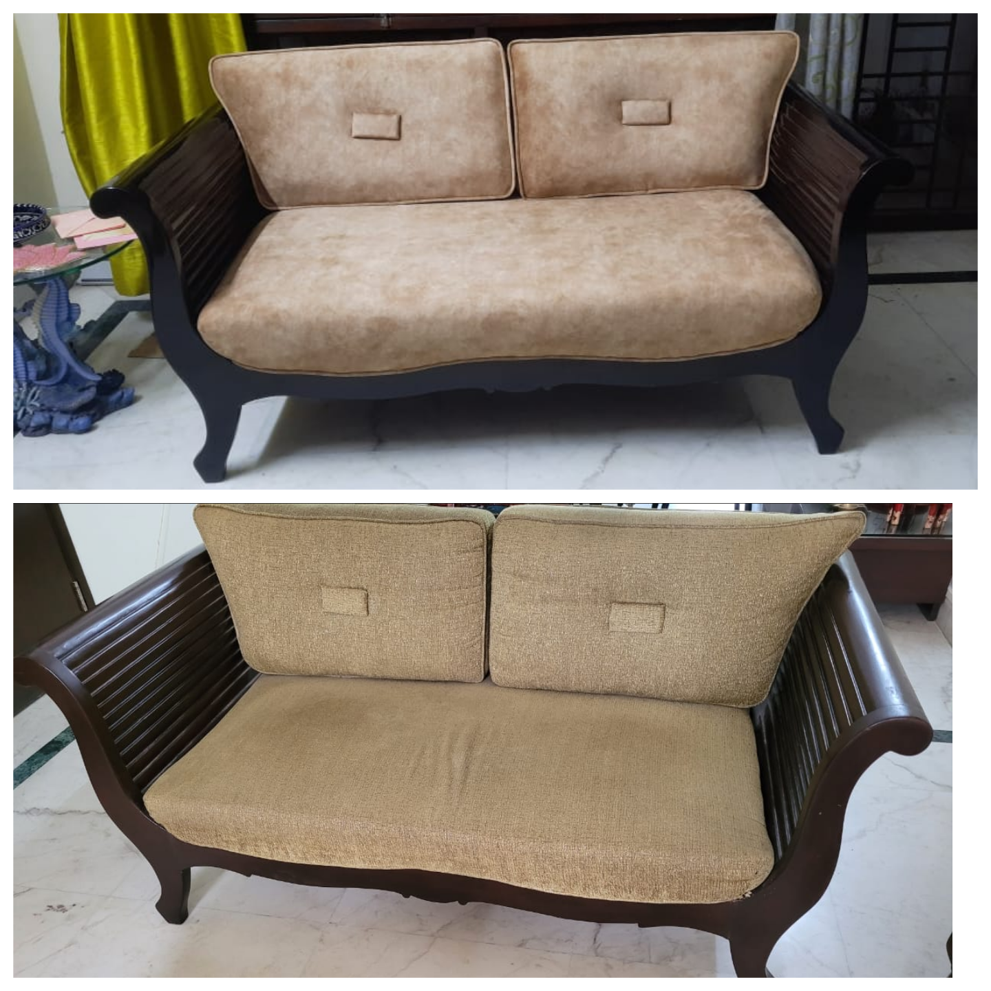 Reviving sofa through meticulous repair, ensuring elegance and comfort.